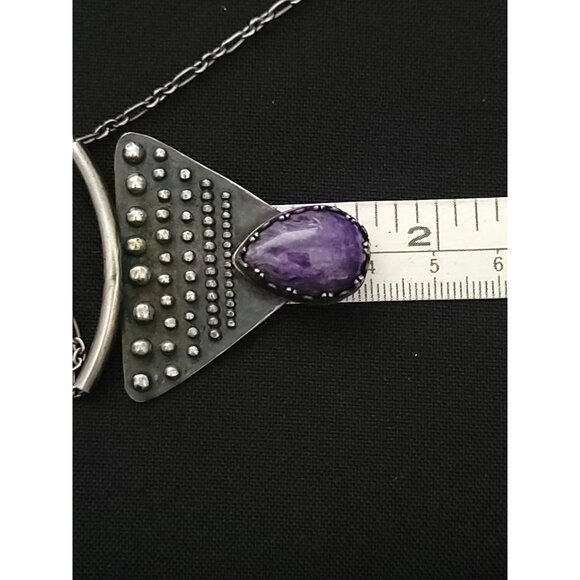 NH Handcrafted Sterling Silver Necklace With Purple Charoite & Triangle Pendant - Picture 6 of 7